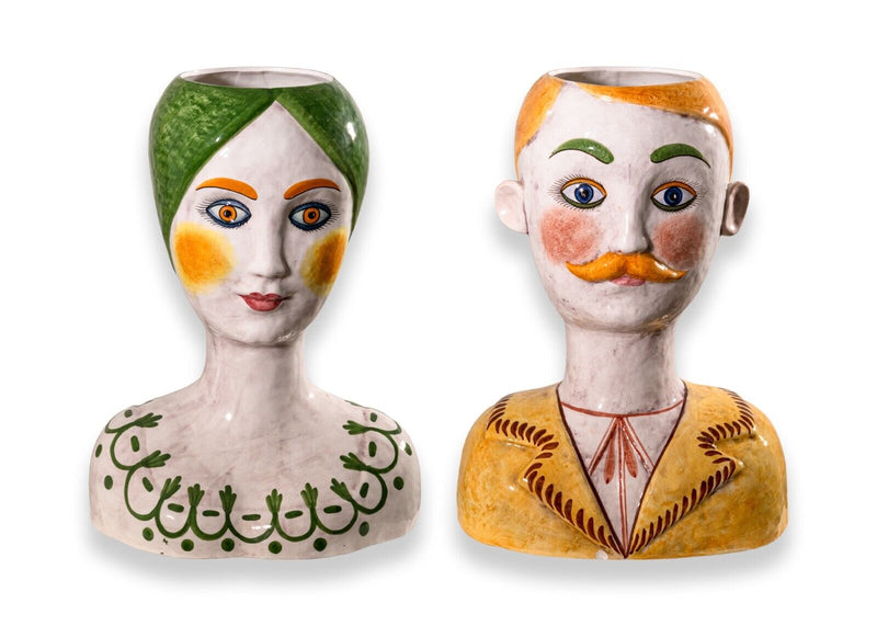 Horchow Collection Made in Italy Stamped Pair of Male & Female Painted Porcelain