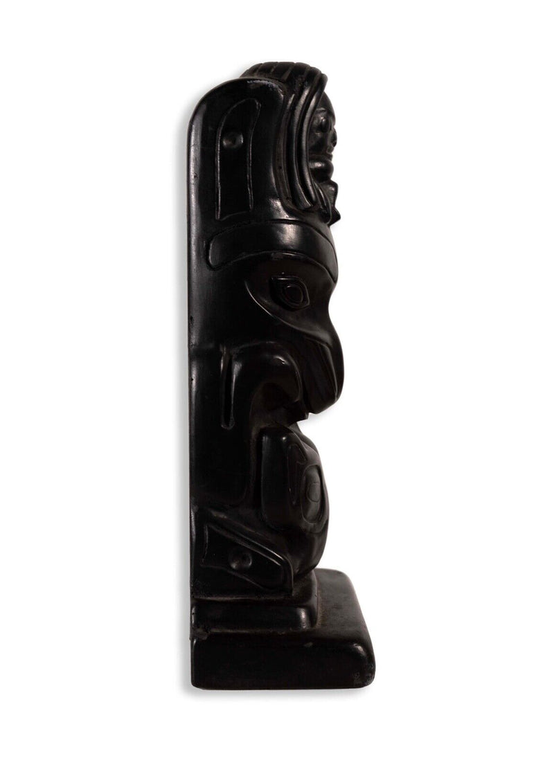 Vintage Tribal Canadian Stoneware Totem Statue with Carved Figures Sculpture
