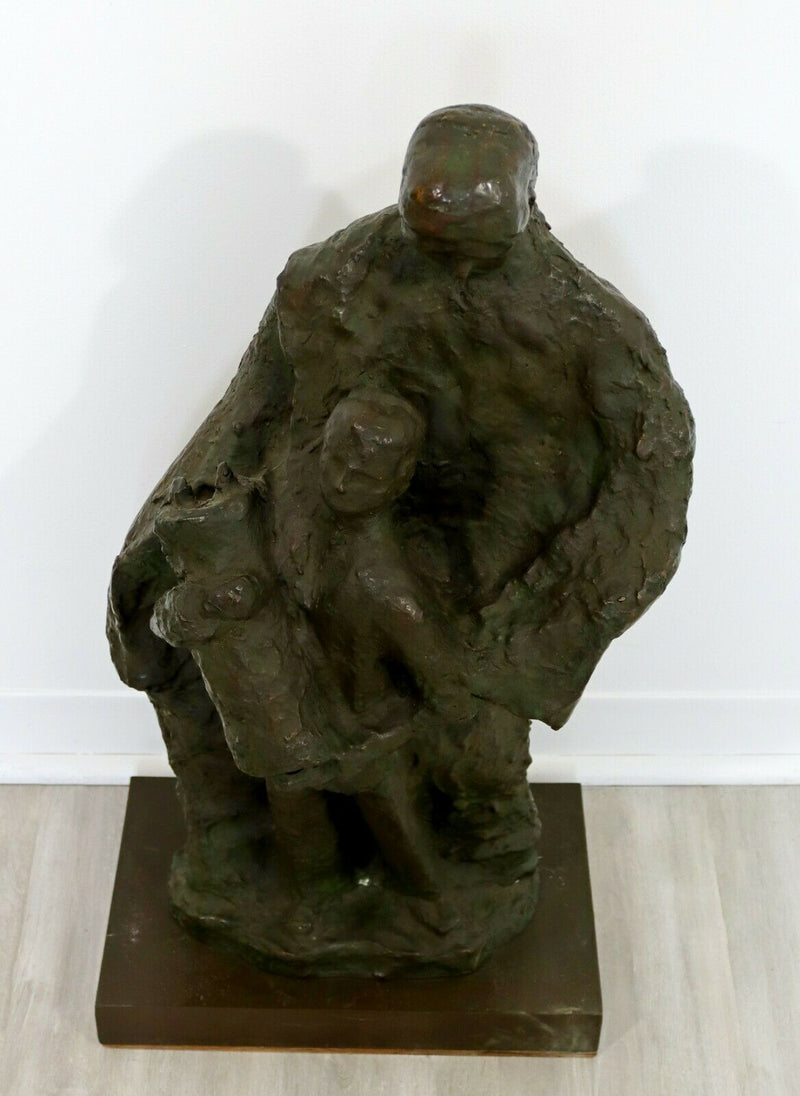 Mid Century Modern Father with Son Holding the Torah Bronze Sculpture