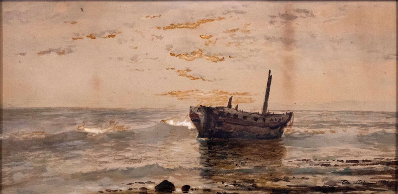 Edmund Darch Lewis Signed Boat at Sea Antique Impressionist Watercolor on Paper