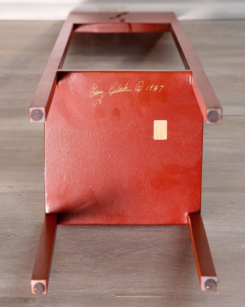 Gary Kulak Small Red Painted Bronze Decorative Fine Art Chair 1987 Vintage Decor