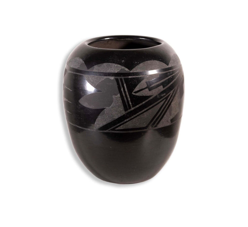 Santa Clara Pueblo Blackware Pottery Etched Vase Southwest Native New Mexico