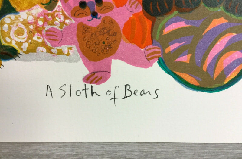 Mid Century Modern Unframed Sloth of Bears Judith Bledsoe Signed Litho