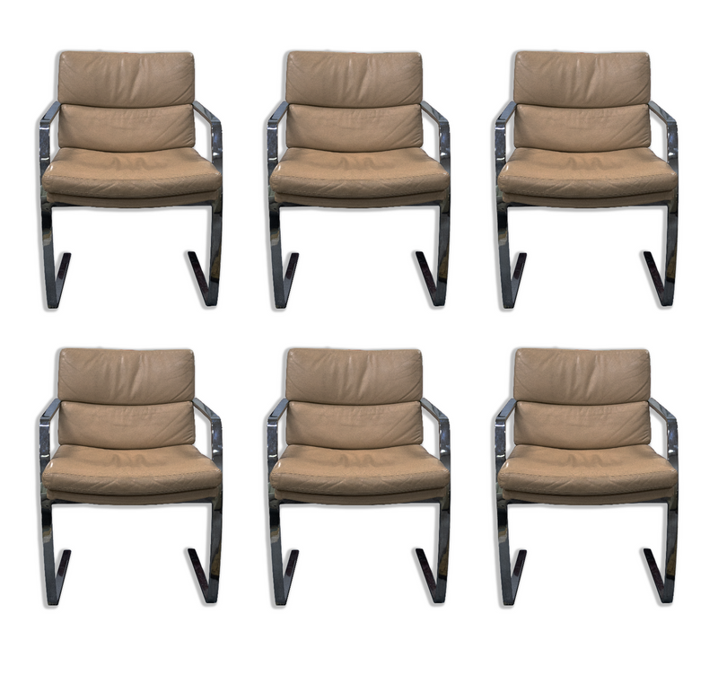 Set of 6 Milo Baughman Leather and Chrome Cantilever Chairs Mid Century Modern