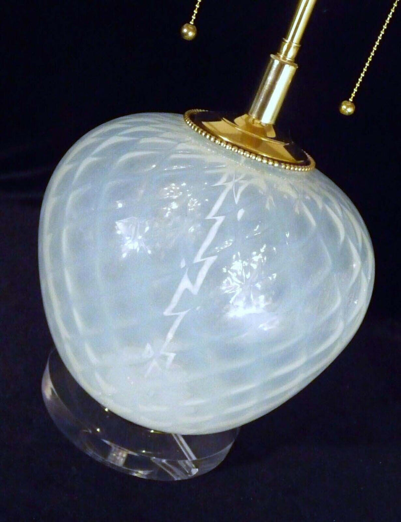 Pair of Murano Mid Century Modern Opaline Quilted XL Regency Table Lamps