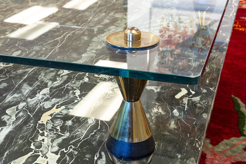 Contemporary Modern Green Marbled Glass and Brass Cocktail Coffee Table