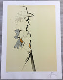 Art Deco Modern Unframed Rene Gruau Hand Signed Lithograph Pensive Man w/ Gloves