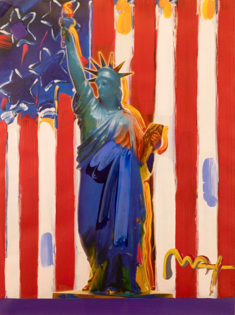 Peter Max United We Stand Signed Mixed Media Acrylic Painting on Paper 2001