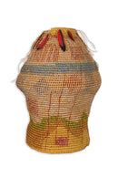 Katherine Westphal Big Sky Signed Raffia Woven Basket w/ Feather Accents 1994