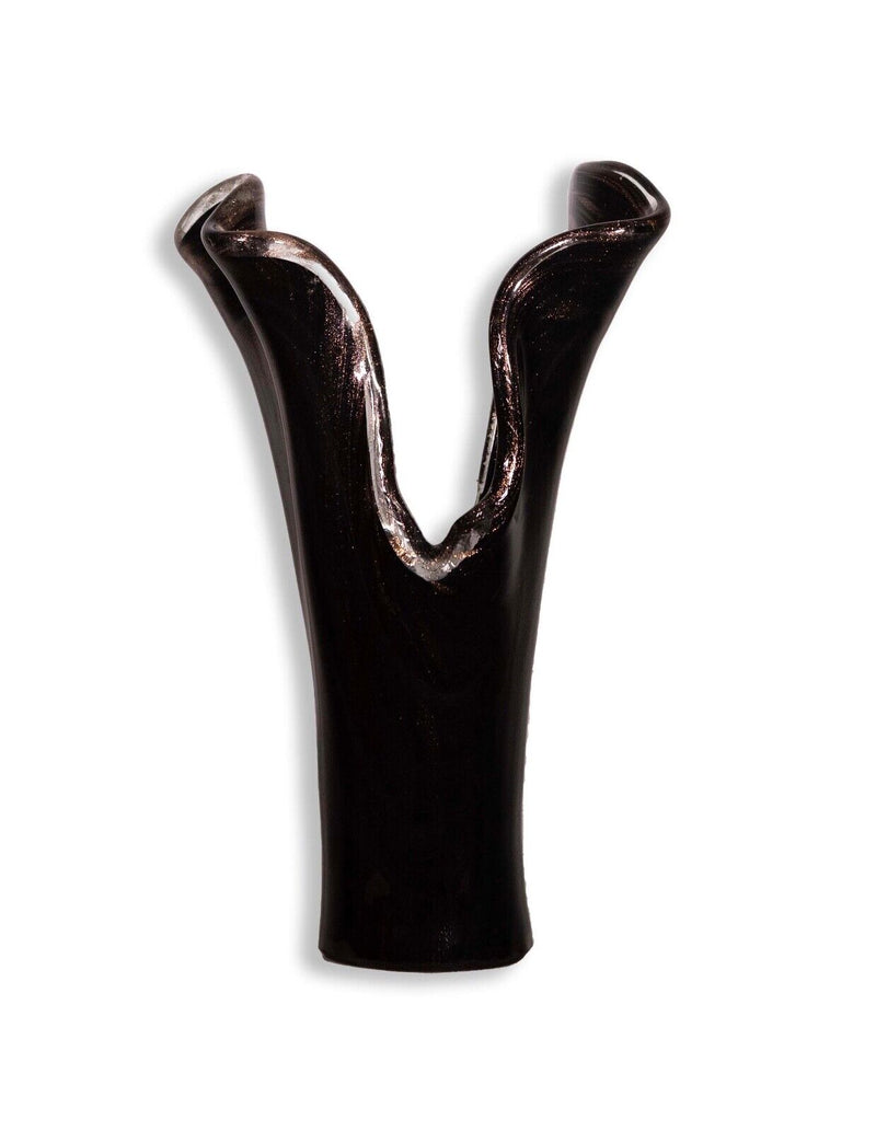 Contemporary Modern Iridescent Bronze Split Neck Freeform Murano Glass Vase