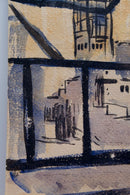 William S. Fanning Signed Architecture Through Window Modern Vintage Watercolor