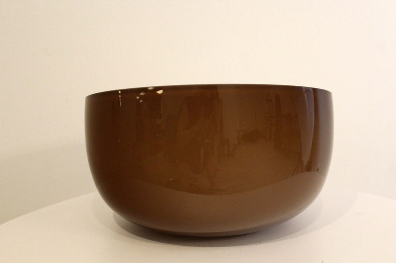 Vintage Mid Century Layered Cased Brown & White Asymmetrical Glass Bowl