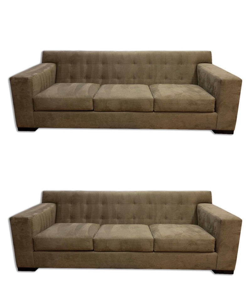 Pair of Interior Craft Suede Taupe Sofas Contemporary Modern