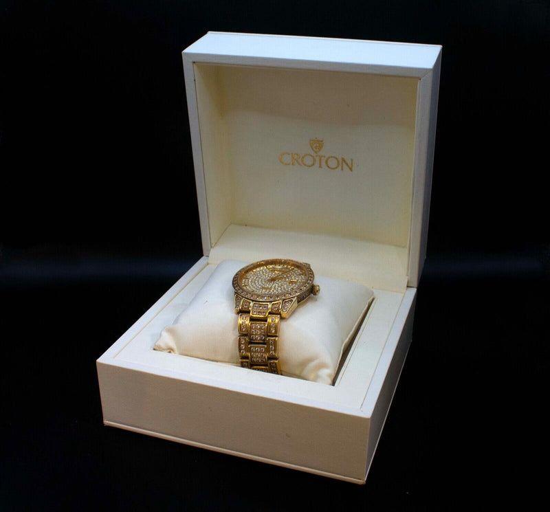 Crofton Lady’s Wristwatch Crystal Encrusted Gold Stainless Steel w/ Original Box