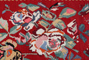 Mid Century Modern Kilim Wool Area Rug Red Hand Made in Turkey Floral Pattern