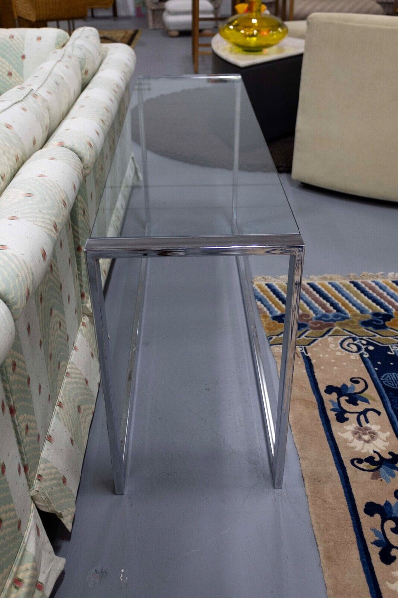 Milo Baughman Chrome and Glass Rectangle Console Table Contemporary Modern