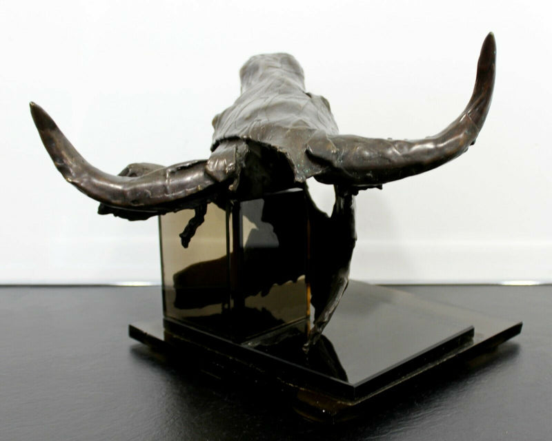 Contemporary Modern Bronze Steer Table Sculpture Signed Gordon Hipp Dated 1990s