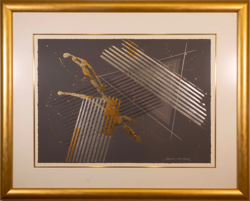 Postmodern Polymer & Fiber Painting on Paper Signed Rowland 1986 Framed COA
