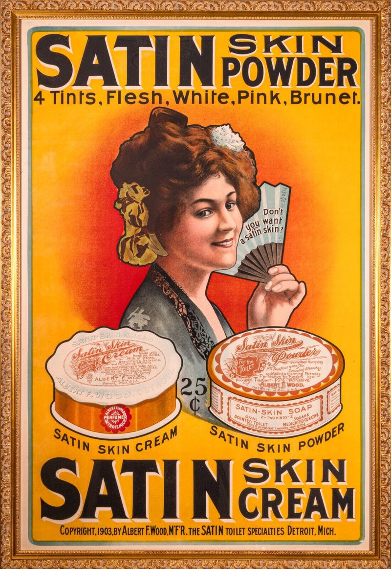 Art Nouveau Antique Vintage Lithograph Satin Skin Powder by Albert F Wood 1903