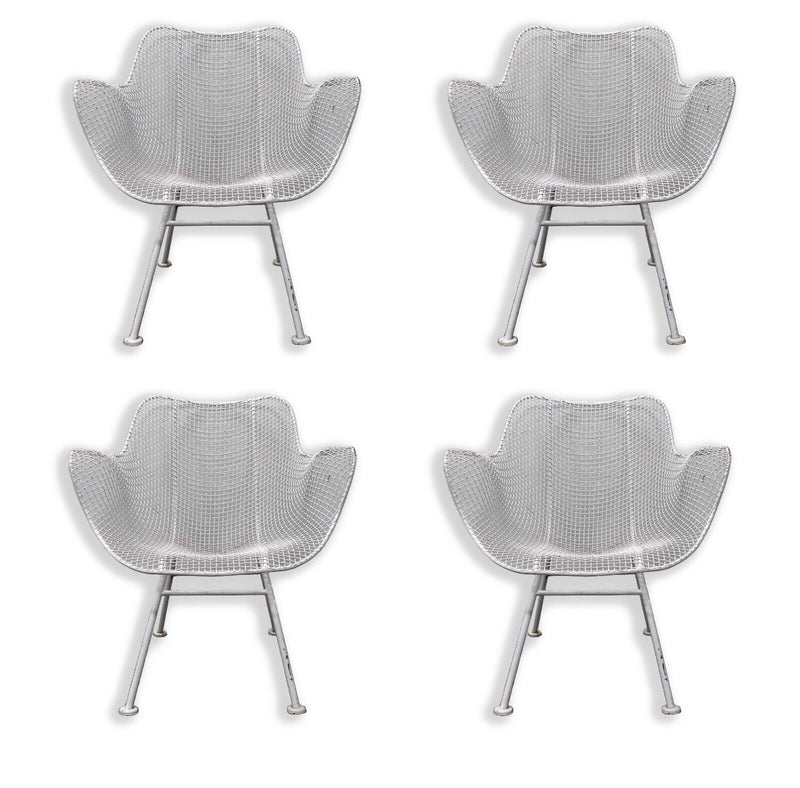 Woodard Sculptura White Hexagon Table and 4 Arm Chairs Mid Century Modern