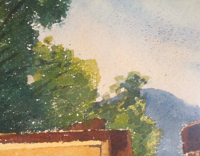 Howard Leigh Signed Adobe House Landscape Modernist Watercolor on Paper Framed