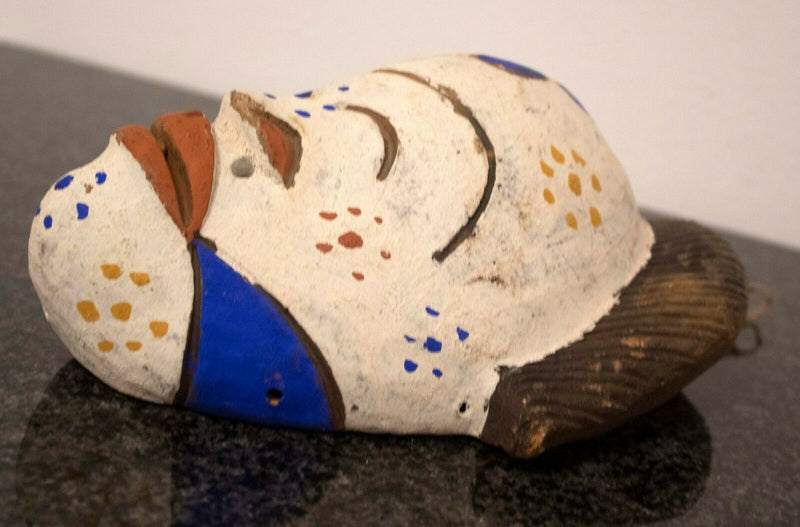 African Polychrome White Wall Sculpture with Orange Lips Mask Antique