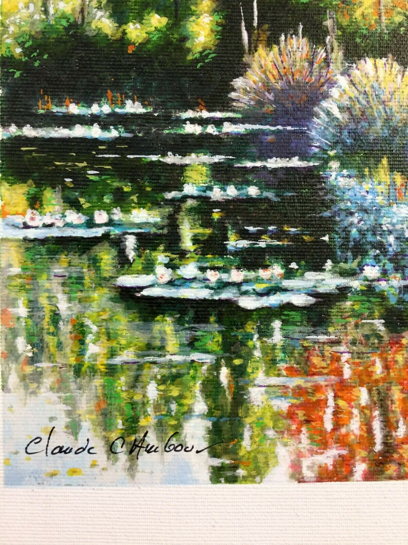 Mid Century Modern Unframed Giverny Signed Claude Cambour Serigraph on Canvas