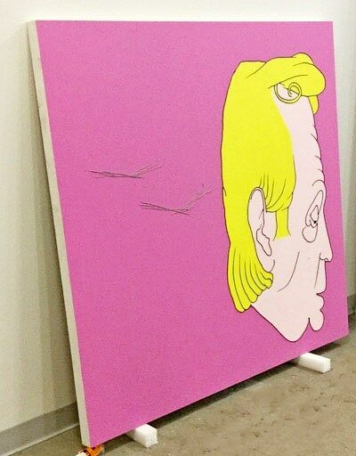 Contemporary Acrylic Satire Painting Interview John Chilver Signed Dated 2000