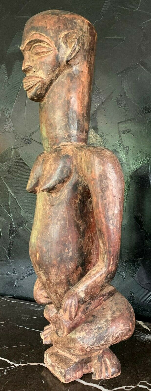 Vintage Primitive African Baule Wood Carved Figure Table Sculpture Man