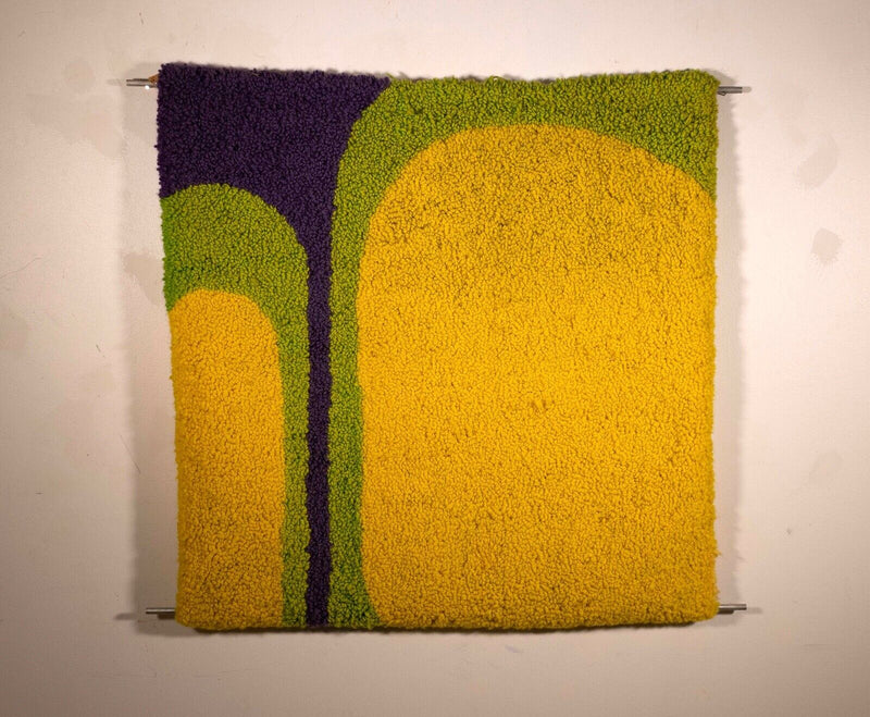 Mid Century Modern Op Art Pantone Style Yellow Purple and Green Rug Wall Hanging