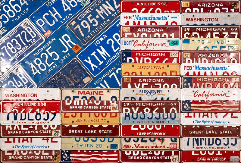 Contemporary Assemblage Map License Plate Art American Flag By Design Turnpike