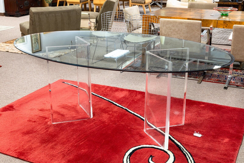Pace Oval Glass and Lucite Contemporary Modern Dining Table