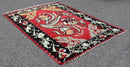 Mid Century Modern Kilim Wool Area Rug Red Hand Made in Turkey Floral Pattern