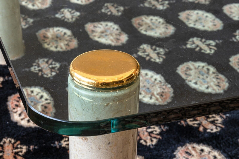 Leon Rosen for Pace Contemporary Modern Glass Marble and Brass Coffee Table