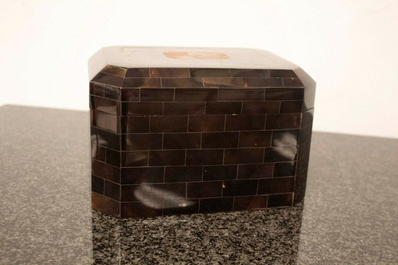 Mid Century Modern Maitland Smith Tessellated Stone Box with Brass Inlay 1970s