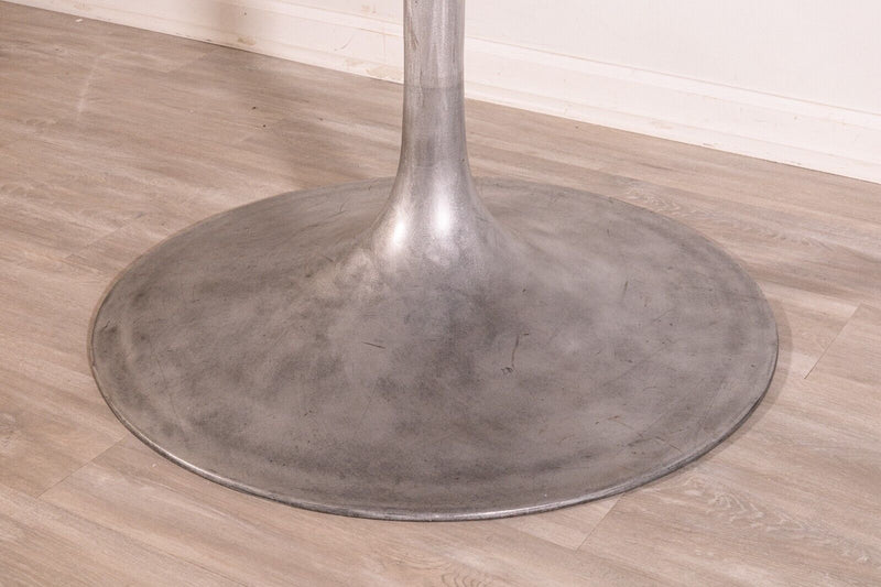 Contemporary Modern Round Brushed Steel Tulip Base Brown Marble Dinette Table