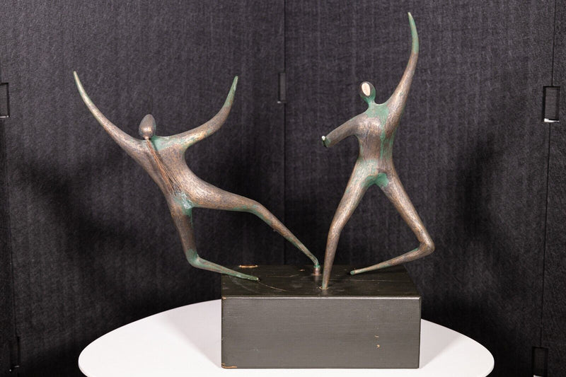 Vintage Mid Century Modern Curtis Jere Dancers Signed Brass Table Sculpture