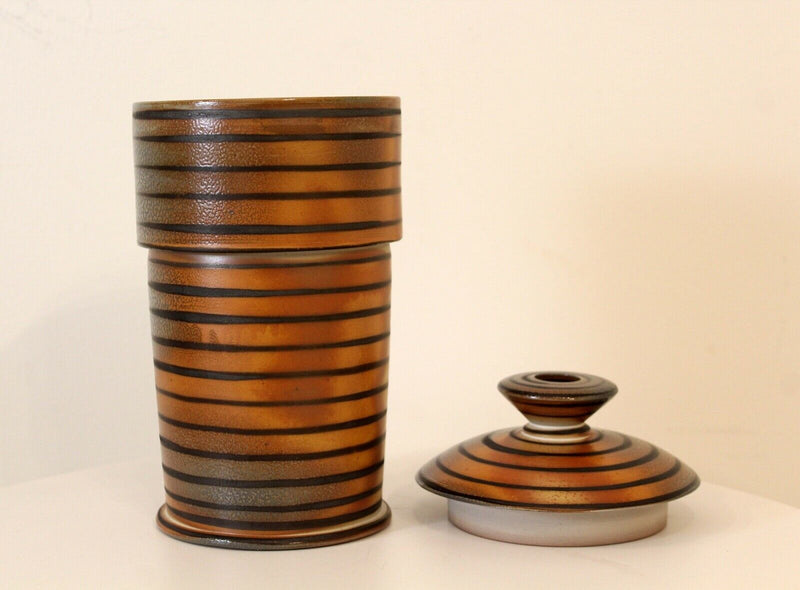Spiral Glazed Ceramic Jar with Lid, Signed