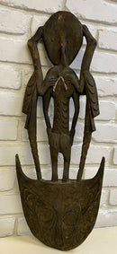 Vintage Primitive African Figure Carved Wood Wall Plaque Sculpture