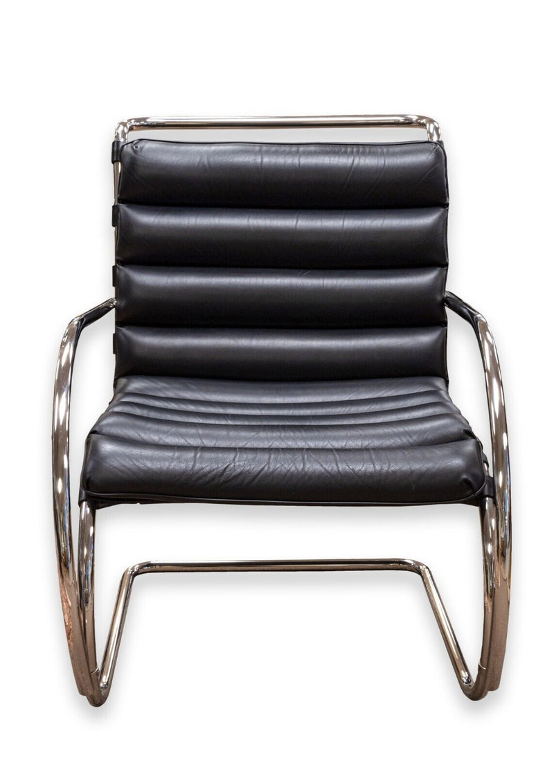Pair of Mies Van der Rohe Mid Century Modern Black Leather MR Lounge Chairs