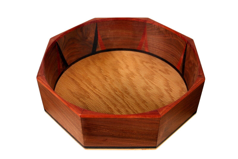 Modern Walnut, Mahogany, & Wenge Wood Triangle MCM Design Bowl Signed by Artist