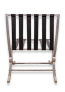 Pair of Art Deco Aluminum and Black Barcelona Style X Framed Sleek Lounge Chairs