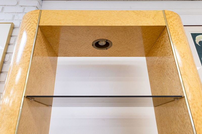Contemporary Modern Birdseye Maple Etagere with Smoked Glass Brass