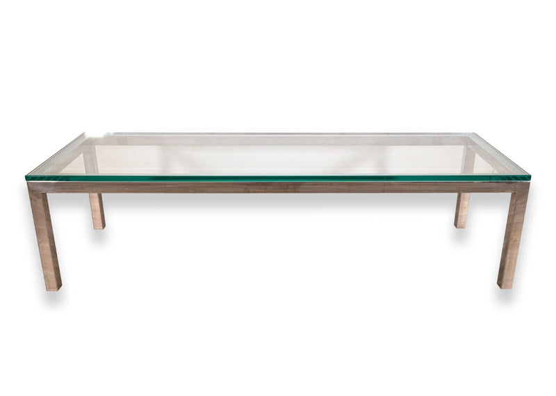 Milo Baughman Contemporary Modern Rectangular Chrome and Glass Coffee Table