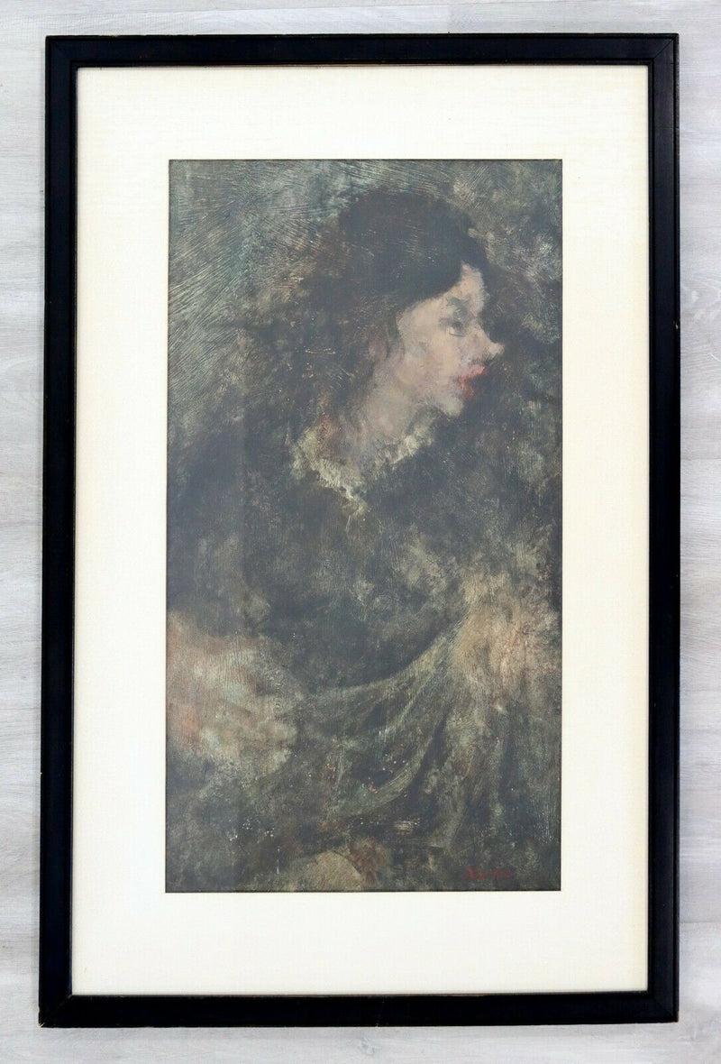 Richard Jerzy Signed Oil Painting on Paper Girl Framed