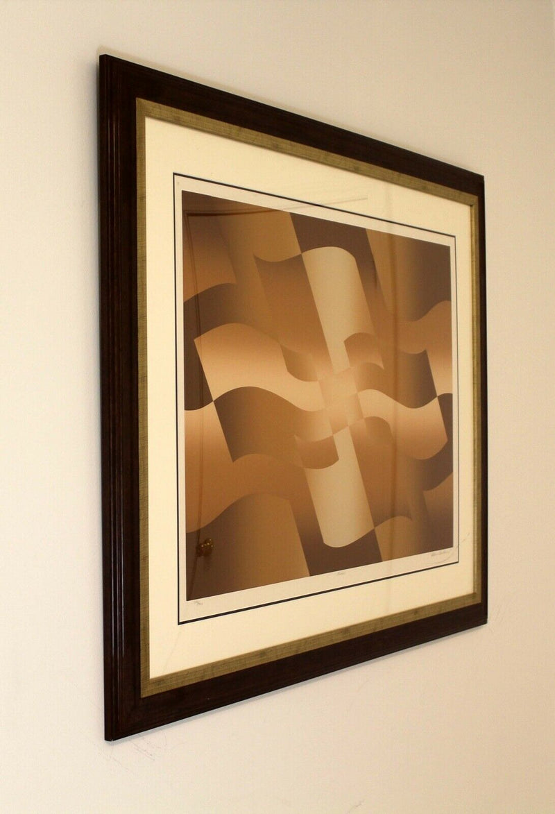 Mark Rowland Brown Op Art "Flags" Signed Lithograph Framed