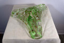 Vintage Murano Clear and Green with Gold Speckles Freeform Art Glass Bowl