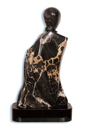 Contemporary Black Marble Abstract Figurative Sculpture on Base Signed Lora Ross