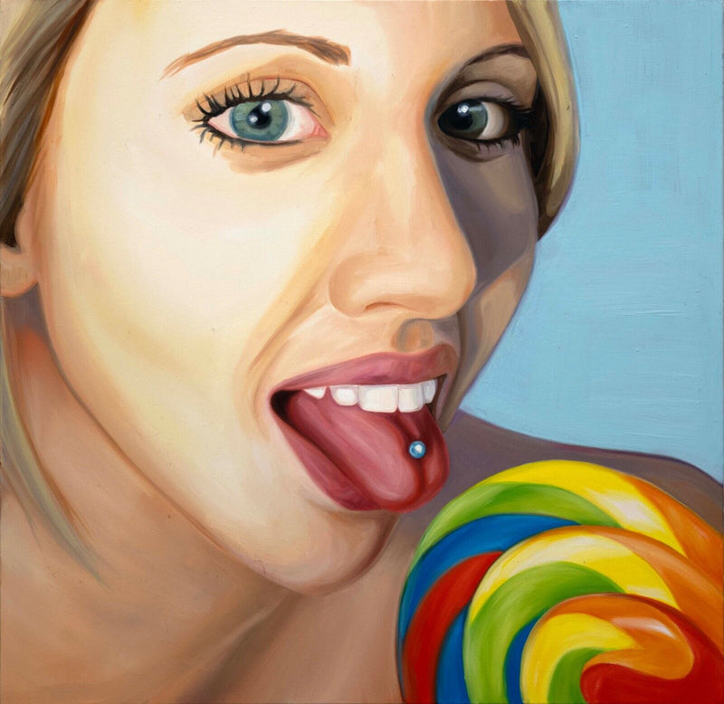 Michelle Tanguay Girl With Lollipop Signed 2012 Acrylic Painting on Canvas