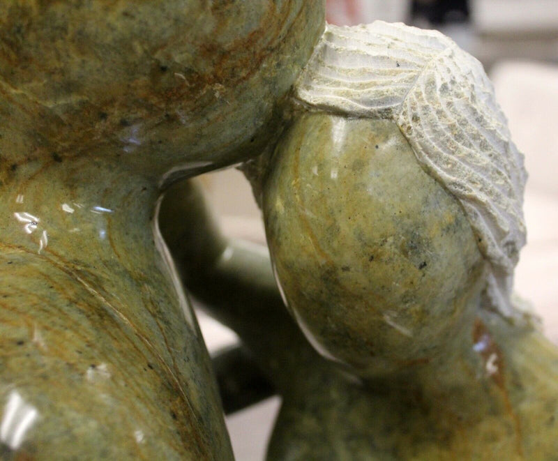 Large Green Decorative Soapstone Carving of Two People Hugging